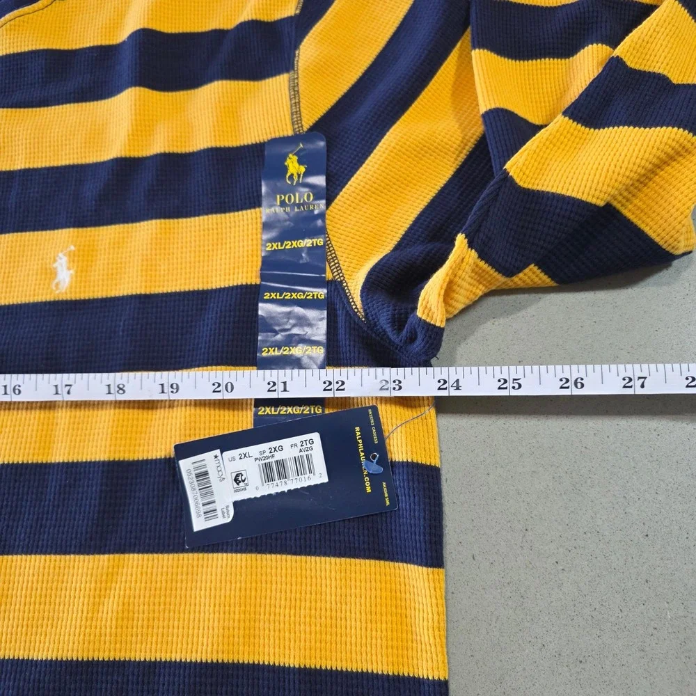 Polo Ralph Lauren Mens 2XL Waffle Knit Thermal Sleep Shirt Navy Yellow Striped